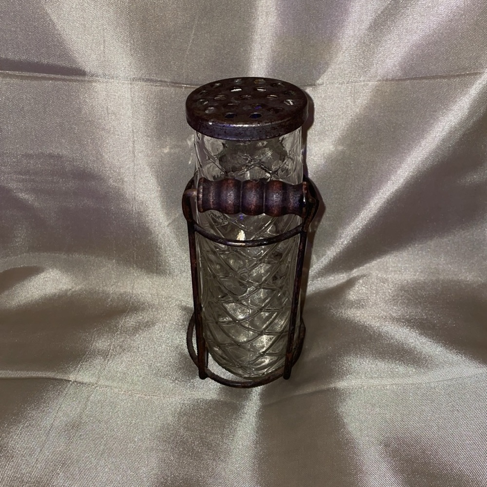 Vintage clear Honeycomb Glass Jar with Metal Holder - Picture 2 of 6